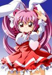  animal_ears antenna_hair arms_behind_head bunny_girl crossed_arms di_gi_charat dice heart long_hair pink_hair rabbit_ears red_eyes ribbon smile twintails usada_hikaru 