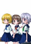  3girls alternate_costume blonde_hair female lunasa_prismriver lyrica_prismriver merlin_prismriver multiple_girls school_uniform serafuku short_hair siblings sisters tao tao_(kadoya) touhou 