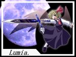  1girl black_wings blonde_hair character_name ex-rumia female hair_ribbon necktie red_eyes ribbon rumia short_hair solo sword the_embodiment_of_scarlet_devil touhou weapon wings youkai 