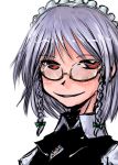  1girl bespectacled braid female glasses izayoi_sakuya short_hair silver_hair solo tao tao_(kadoya) touhou twin_braids 