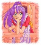  1girl blue_eyes long_hair maid md5_mismatch murakami_suigun ponytail purple_hair solo 