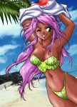  beach bikini dark_skin green_eyes manabe_jouji purple_hair swimsuit 