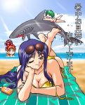  3girls bikini kurusugawa_ayaka manabe_jouji multi multiple_girls robot_ears serio shark swimsuit to_heart 