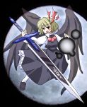  1girl black_wings blonde_hair darkness ex-rumia female kom_(1323736) necktie red_eyes ribbon rumia short_hair solo sword the_embodiment_of_scarlet_devil touhou weapon wings youkai 