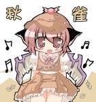  1girl animal_ears blush chibi dress feathers female hat lowres musical_note mystia_lorelei open_mouth pink_eyes pink_hair pointy_ears short_hair short_sleeves smile solo touhou wings 