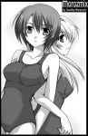  2girls monochrome morozumi_junka multiple_girls one-piece_swimsuit original school_swimsuit swimsuit 