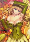  1girl armpits blonde_hair breasts cleavage duplicate earrings elbow_gloves food fruit gloves happoubi_jin highres jewelry large_breasts solo sweet_body violet_eyes 