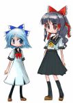  2girls alternate_costume bow cirno female hakurei_reimu multiple_girls school_uniform serafuku tao tao_(kadoya) touhou 
