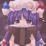  1girl blush book female gradient gradient_background hair_ribbon hat long_hair lowres lzh patchouli_knowledge purple_hair ribbon solo touhou upper_body violet_eyes 