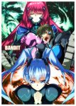  00unit 1boy 2girls black_hair blue_hair blush bodysuit closed_eyes fortified_suit hands_clasped kagami_sumika long_hair multiple_girls muvluv muvluv_alternative pilot_suit pink_hair redhead twintails yashiro_kasumi 