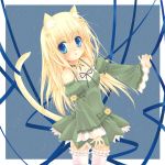  animal_ears bare_shoulders blonde_hair blue_eyes cat_ears cat_tail dress flower ribbon tail thigh-highs touto_seiro 