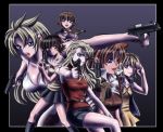  00s 6+girls company_connection creator_connection crossover el_cazador_de_la_bruja ellis ellis_(el_cazador_de_la_bruja) gun handgun madlax madlax_(character) margaret_burton mireille_bouquet multiple_girls nadie noir pistol sleeveless sleeveless_turtleneck turtleneck weapon yuumura_kirika 