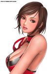  1girl bare_shoulders black_eyes bob_cut breasts brown_hair choker cleavage hinomoto_reiko large_breasts lips lipstick makeup mole rumble_roses ryu_(ryu&#039;s_former_site) short_hair simple_background solo 