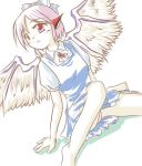  1girl animal_ears bow cirno cirno_(cosplay) cosplay dress female hair_bow lowres mystia_lorelei no_hat no_headwear panties pantyshot pink_hair red_eyes short_hair sitting solo touhou underwear wings 