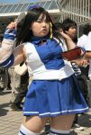  1girl blue_skirt censored comiket cosplay fat mosaic_censoring os-tan photo plump skirt solo thigh-highs tokyo_big_sight xp-tan 