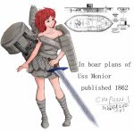  1girl armor eva911222 mecha_musume military original personification redhead ship short_hair solo sword uss_monitor watercraft weapon 