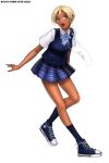  1girl blonde_hair blue_eyes converse dark_skin digital_media_player ganguro ipod kogal legs long_legs original ryu_(ryu&#039;s_former_site) school_uniform serafuku shoes short_hair skirt sneakers solo vest 