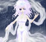  1girl breasts cleavage female letty_whiterock purple_hair snow snowing solo touhou ugatsu_matsuki violet_eyes 