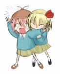  2girls biting blonde_hair chibi female kindergarten kindergarten_uniform lowres multiple_girls mystia_lorelei red_eyes rumia touhou youkai 