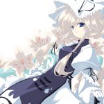  1girl blonde_hair blue_eyes dress female flower gloves hat long_hair smile solo touhou touya_(the-moon) white_gloves yakumo_yukari 