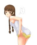  00s 1girl bent_over braid brown_hair leaning_forward looking_back maria-sama_ga_miteru shimazu_yoshino shorts solo toshifumi twin_braids 