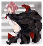  1girl boots cape fangs original pink_hair red_eyes solo thigh-highs vampire yozora 