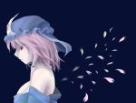  1girl bare_shoulders breasts expressionless female hat hirase_yuu petals pink_hair profile red_eyes saigyouji_yuyuko short_hair simple_background solo touhou 