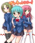  3girls blazer glasses multiple_girls original school_uniform shiratama shiratama_yomogi standing thigh-highs zettai_ryouiki 