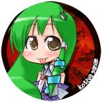  1girl chibi detached_sleeves female frog_hair_ornament green_hair hair_ornament hair_tubes kochiya_sanae long_hair lowres no_nose solo star star-shaped_pupils symbol-shaped_pupils tao tao_(kadoya) tongue touhou 