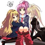  3girls ayanashi_kunio blonde_hair bow choker dress eiko hair_ornament hinamori_amu hoshina_utau kanimayo leg_warmers mashiro_rima multiple_girls necktie pantyhose pink_hair school_uniform serafuku short_hair shugo_chara! skirt thigh-highs twintails yellow_eyes yuiki_yaya 