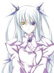  00s 1girl barasuishou closed_mouth dress expressionless eyepatch flower_eyepatch long_sleeves looking_at_viewer pink_dress ribi rozen_maiden silver_hair simple_background solo white_background yellow_eyes 