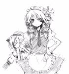  2girls between_fingers female izayoi_sakuya monochrome multiple_girls remilia_scarlet sakusakumonoka sketch touhou 