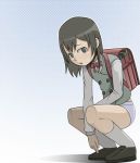  1girl backpack bag brown_eyes brown_hair caryo dennou_coil hashimoto_fumie lowres midori_boushi no_pants panties randoseru short_hair solo underwear vest 