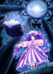  1girl amamizu_(myofuu_kai) book bow crescent female hat long_hair patchouli_knowledge pink_bow purple_hair solo touhou 