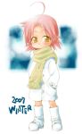  brown_eyes coat hirokawa kogami_akira lucky_star pink_hair scarf winter 