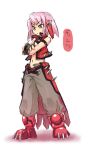  &gt;:| 00s 1girl costume groudon homura_subaru navel nintendo personification pink_hair pokemon shadow simple_background solo spikes white_background yellow_eyes 