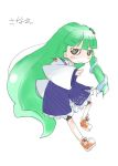  1girl character_name chibi female frog_hair_ornament green_hair hair_ornament kochiya_sanae long_hair simple_background snake_hair_ornament solo tao tao_(kadoya) touhou white_background 