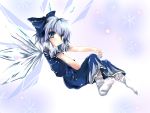  1girl blue_dress blue_eyes cirno crystal dress flying full_body ice ice_wings looking_at_viewer puffy_short_sleeves puffy_sleeves short_sleeves silver_hair socks solo the_embodiment_of_scarlet_devil touhou white_legwear wings 