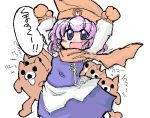  1girl 4chan arms_up bear_print blue_eyes blue_skirt blush female hat kuma lapel_pin letty_whiterock long_sleeves open_mouth purple_hair scarf short_hair simple_background sketch skirt skirt_set solo touhou white_background 