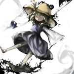  1girl barefoot closed_eyes cusui female hat moriya_suwako outstretched_arms solo spread_arms touhou wide_sleeves 