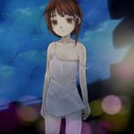  1girl 90s bottomless brown_eyes brown_hair camisole chemise hair_ornament hairclip iwakura_lain kimishima_ao lowres serial_experiments_lain solo strap_slip 