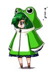  1girl animal_costume blush brown_eyes chibi costume female frog frog_costume green_hair kochiya_sanae solo tao tao_(kadoya) touhou 