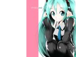  1girl aqua_hair hatsune_miku long_hair nylon solo thigh-highs very_long_hair vocaloid 