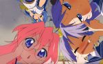  4girls :o =_= blue_eyes blue_hair face from_below hiiragi_kagami hiiragi_tsukasa indoors izumi_konata long_hair looking_at_viewer lucky_star multiple_girls open_mouth pink_hair purple_hair takara_miyuki upper_body very_long_hair violet_eyes 