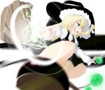  1girl blonde_hair evil_smile female fingers green_eyes hat kirisame_marisa kotatsu_(artist) kotatsu_(kotatsu3) long_hair magic motion_blur smile solo touhou witch_hat 