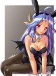  1girl ahoge animal_ears bat_wings breasts bunny_girl bunnysuit cleavage demon_girl detached_collar horns katahira_masashi looking_at_viewer pantyhose pointy_ears rabbit_ears solo succubus wings wrist_cuffs 