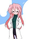  closed_eyes glasses hands_in_pockets labcoat long_hair lucky_star pantyhose pink_hair takara_miyuki teperyndroors turtleneck 