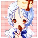  bisuke-tan blue_hair eating kfc lowres nekomata_naomi object_on_head popsicle red_eyes short_hair 