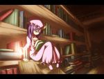  1girl asakura_masatoki book dress female hat indoors library patchouli_knowledge purple_hair reading solo touhou violet_eyes voile 