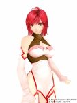  1girl 3d antenna_hair bare_shoulders bastard!! bastard_online breasts cleavage cleavage_cutout detached_sleeves mmorpg official_art orange_eyes pelvic_curtain redhead short_hair solo tia_noto_yoko 